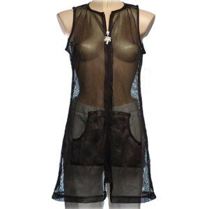 Dotti Black Zip Front Mesh Swimsuit Coverup - S- NEW